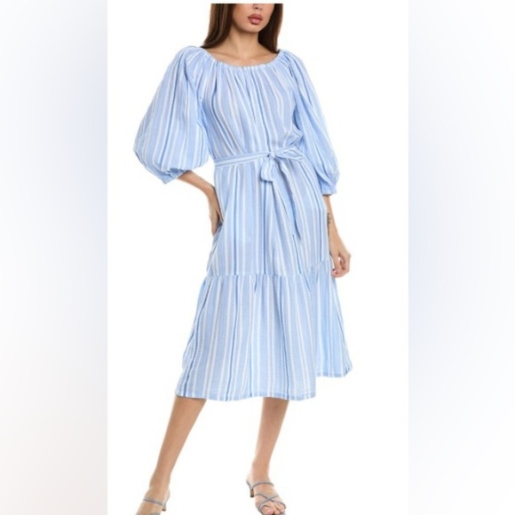 NWT,TOMMY BAHAMA, Vill Solstice Stripe Off The Shoulder Cotton Dress Blue Vault - Picture 1 of 14